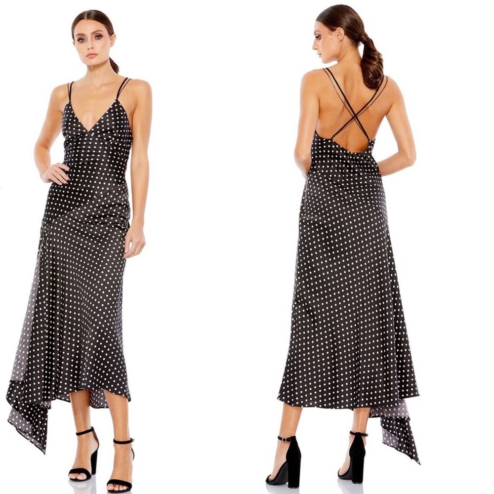 NWT IEENA FOR MAC DUGGAL Tea Length Satin Polka Dot Gown 2146
